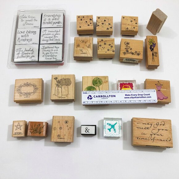 Set of 25 Crafting Stamps Miscellaneous Floral Sayings Geometric Plus More Used - Picture 3 of 4